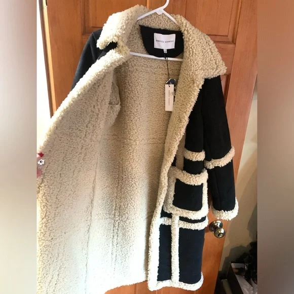NWT Rebecca Minkoff M Boho Vegan Suede Shearling Wool Designer Coat Black $398 - Picture 14 of 15